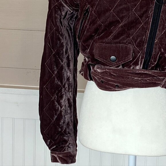 7 For All Mankind Mahogany Brown Cropped Quilted Velvet Bomber Jacket Sz XS NWOT - Picture 6 of 15
